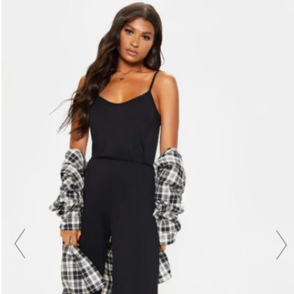 BLACK STRAPPY JERSEY CULOTTE JUMPSUIT - Picture 1 of 5